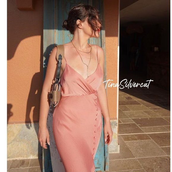 BLOGGER'S FAVE! Zara Buttoned Slip Dress Beige Pink Sz XS, L - Picture 15 of 17